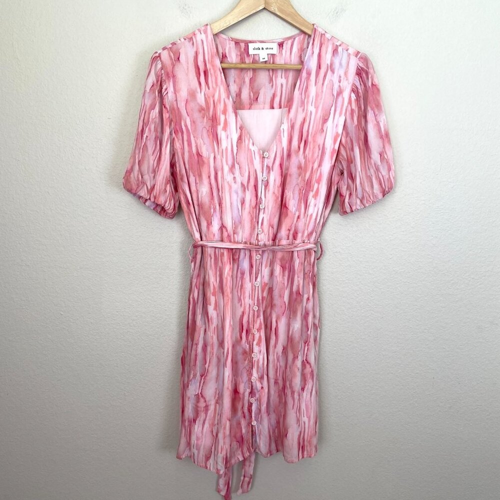 Anthropologie Cloth & Stone Womens Medium Button Up Mini Dress Short Sleeve Pink - Picture 11 of 16